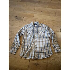 Wrangler‎ Western Shirt Mens Medium Beige Plaid Long Sleeve Pearl Snap